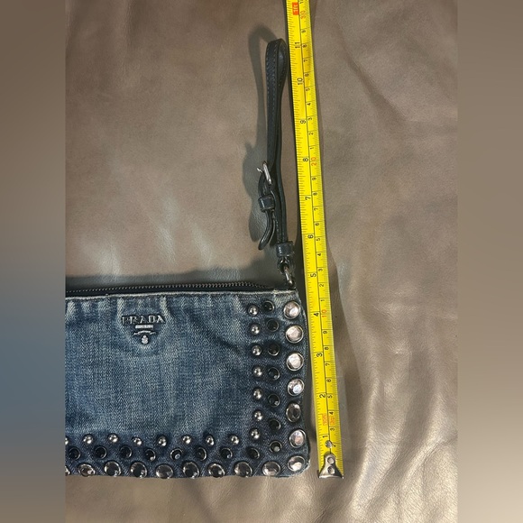 💥SOLD💥 PRADA Denim Borchie Wristlet Pouch Bag Authentic with COA cards receipt - Picture 12 of 17